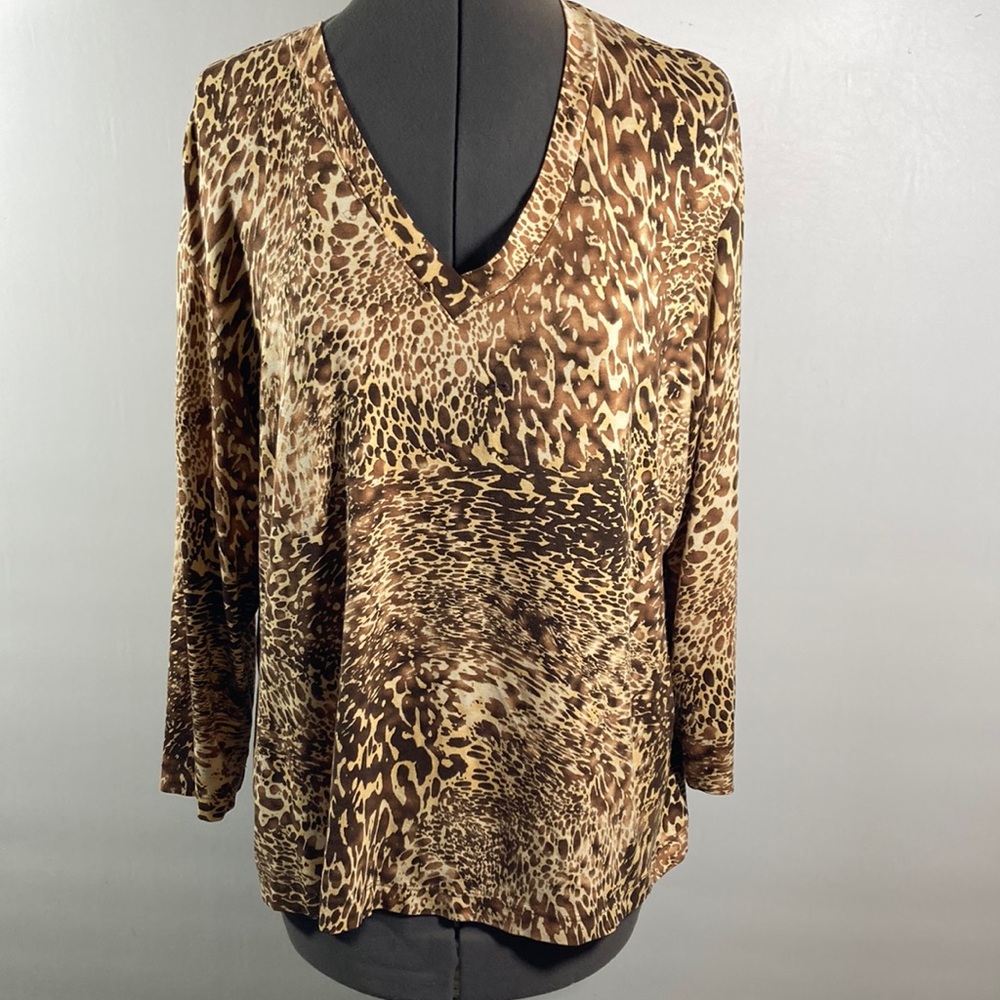 Chico’s Top Women Size 3(XL) Leopard Print V Neck 3/4 Sleeves